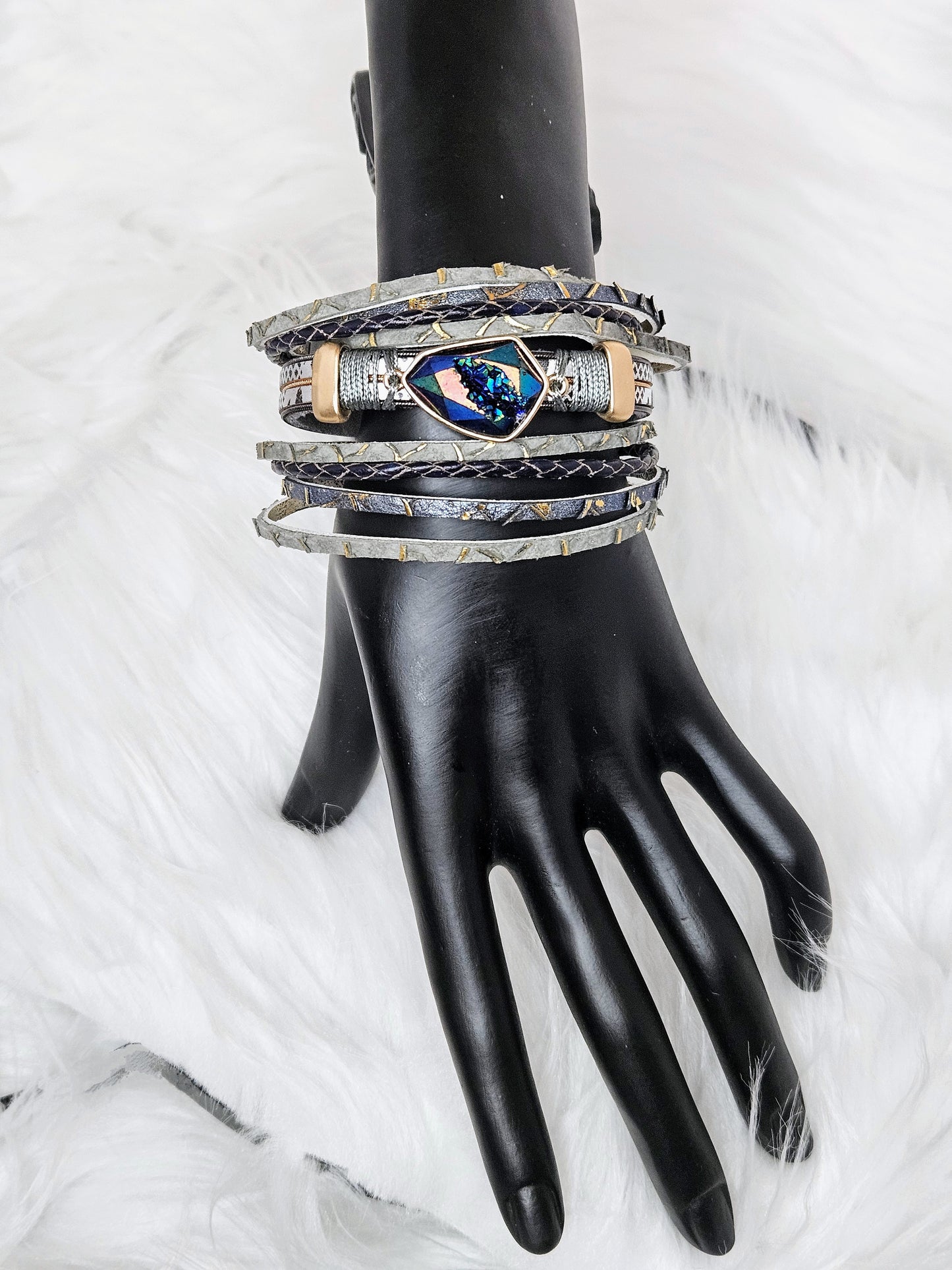 Aurora Drift Blue Leather Wrap Bracelet