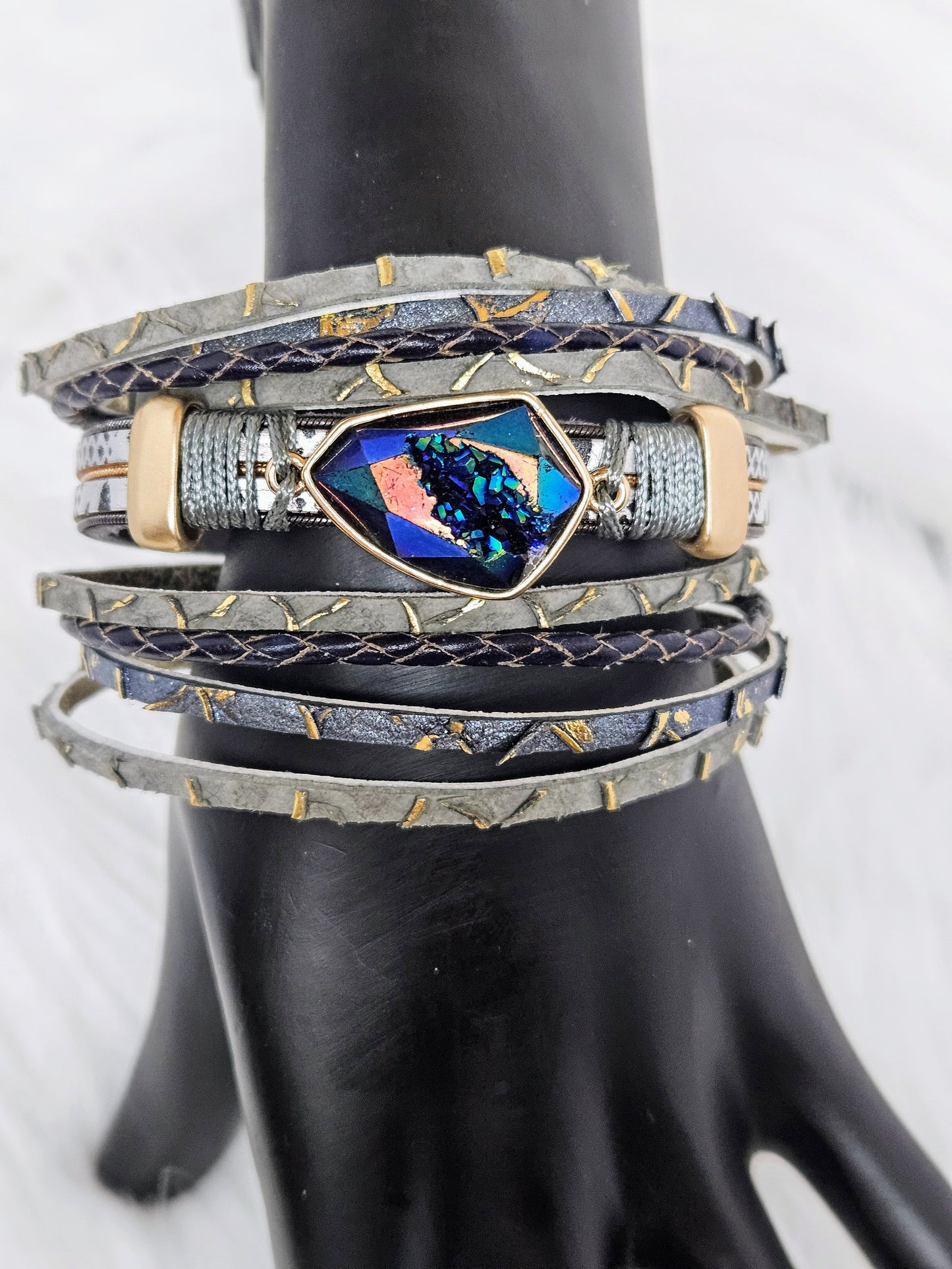 Aurora Drift Blue Leather Wrap Bracelet