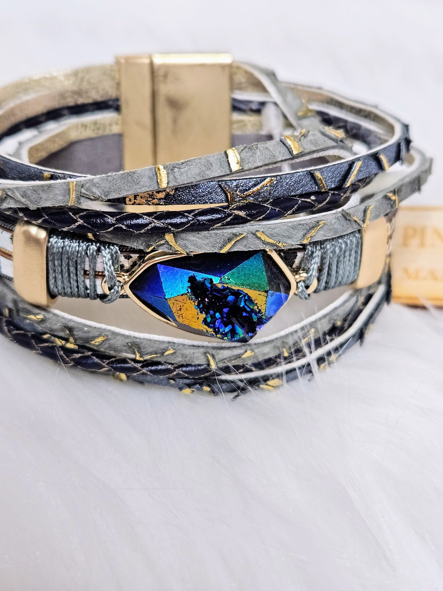 Aurora Drift Blue Leather Wrap Bracelet