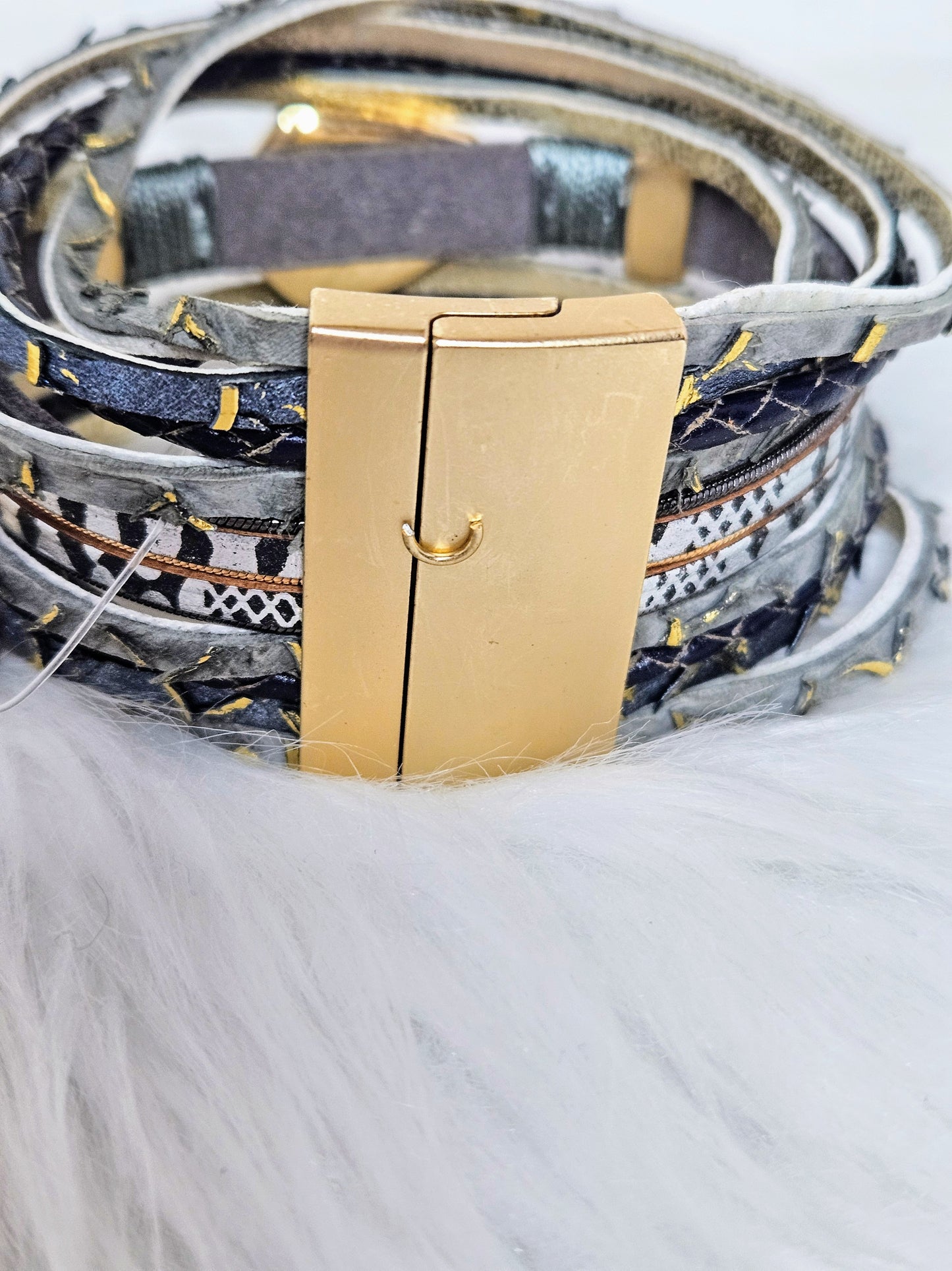 Aurora Drift Blue Leather Wrap Bracelet