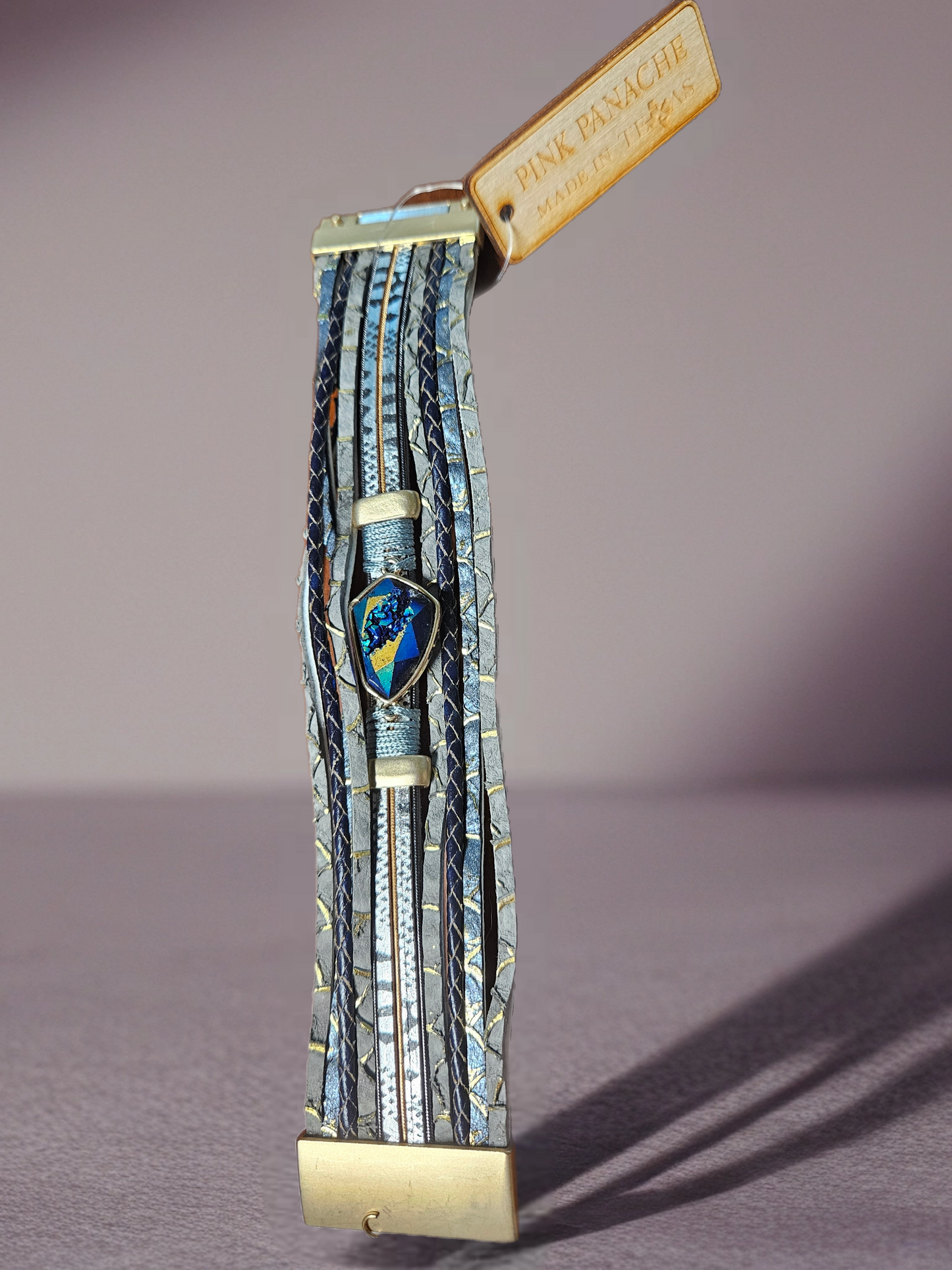 Aurora Drift Blue Leather Wrap Bracelet