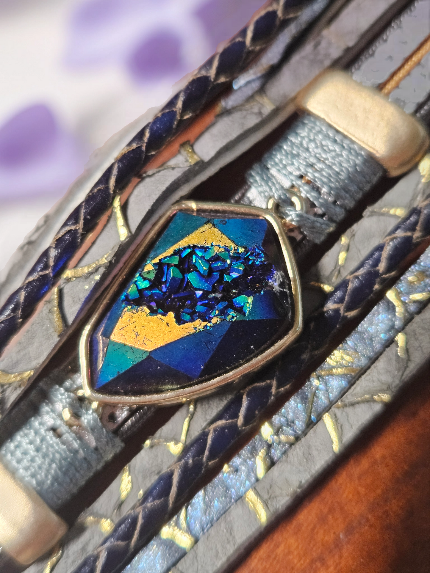 Aurora Drift Blue Leather Wrap Bracelet
