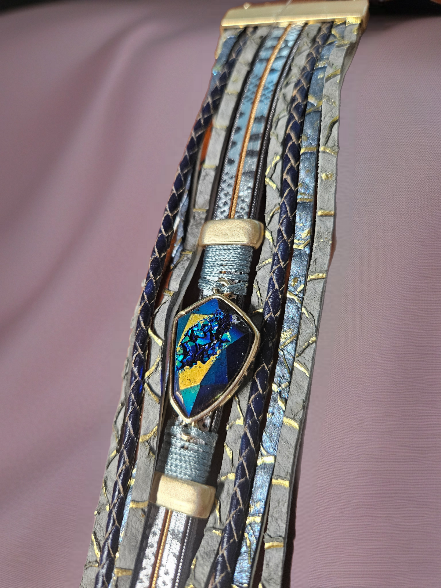Aurora Drift Blue Leather Wrap Bracelet