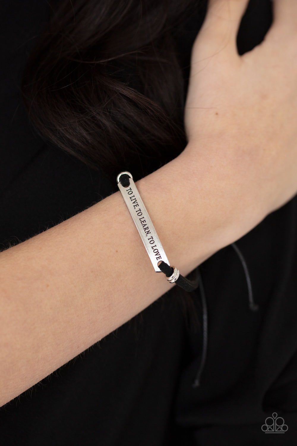 To Live, To Learn, To Love Black Pull-Tie Bracelet