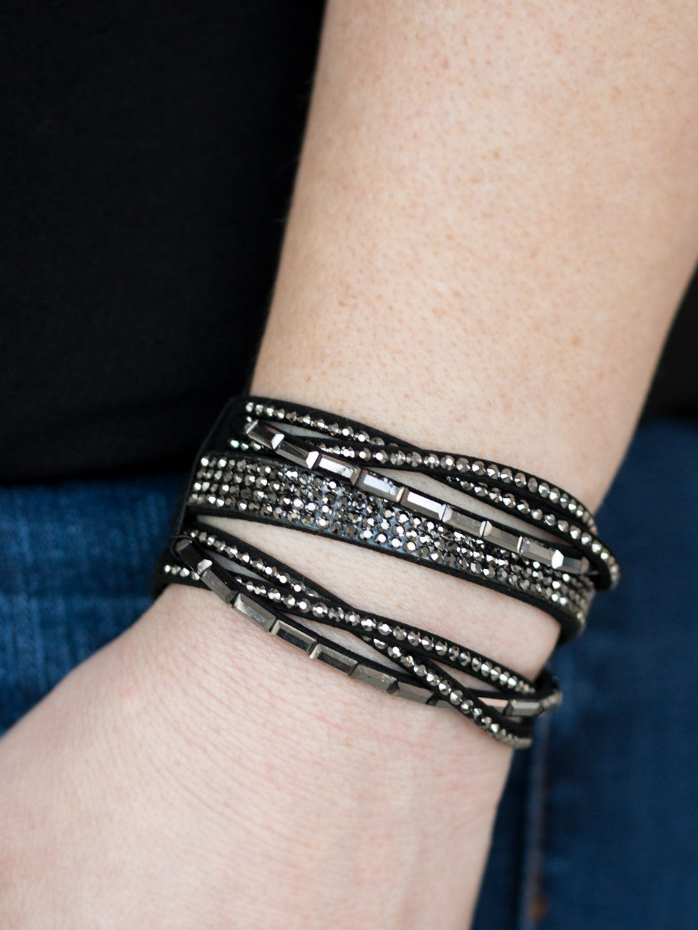 Tough Girl Glamour Black Single Wrap Bracelet