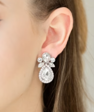 Celebrity Crowd White Clip-On Earrings