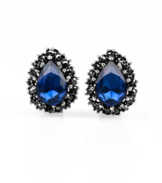 Quintessentially Queen Blue Clip-On Earrings