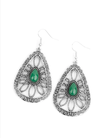 Floral Frill Green Earrings