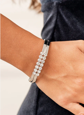 Doubled Down Dazzle White Bangle Bracelet