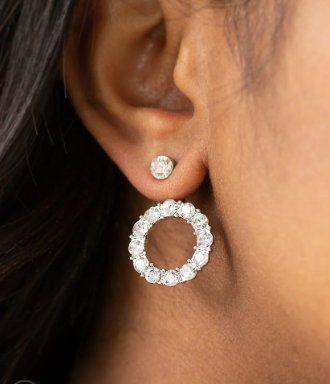 Diamond Halo White Post Jacket Earrings