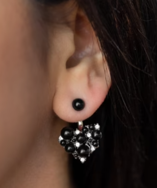 Star-Studded Success Black Jacket Earrings