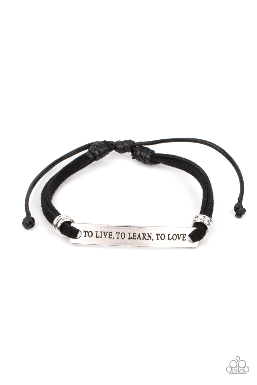 To Live, To Learn, To Love Black Pull-Tie Bracelet