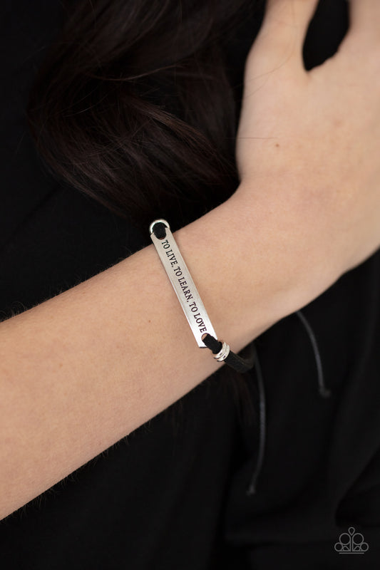 To Live, To Learn, To Love Black Pull-Tie Bracelet