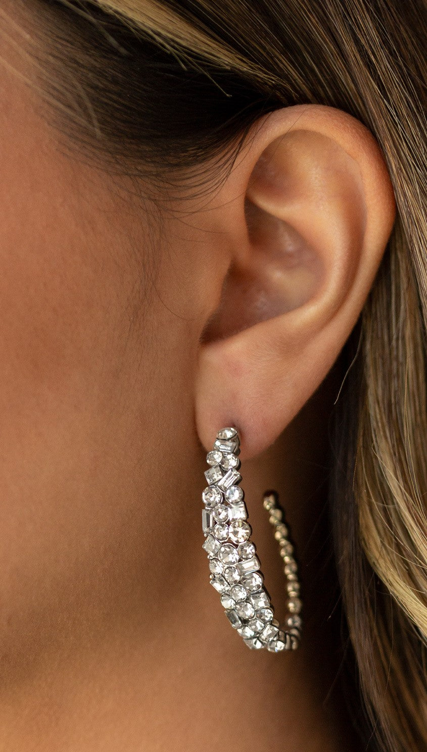 A GLITZY Conscience White Earrings