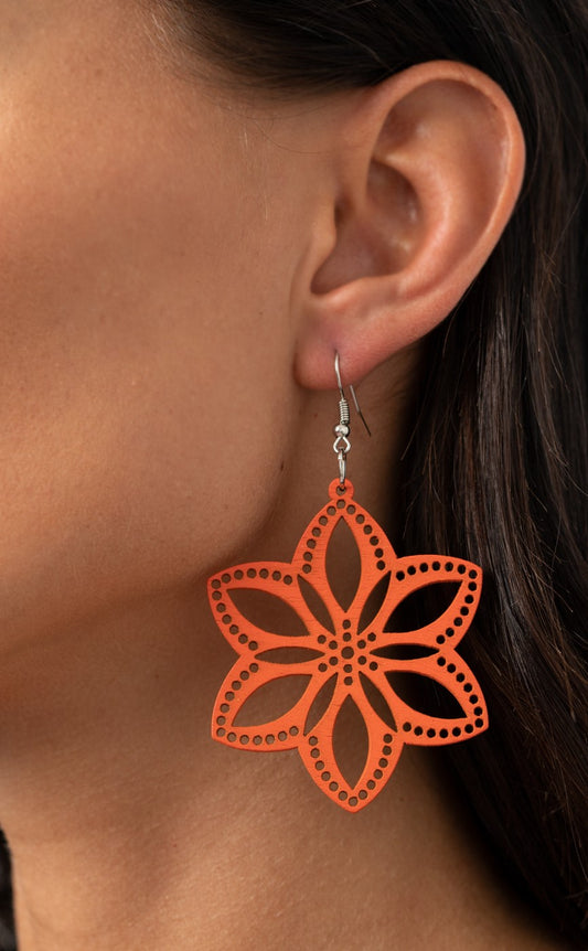 Bahama Blossoms Orange Wood Earrings