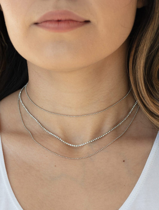 Battle Of The GLITZ White Choker Necklace