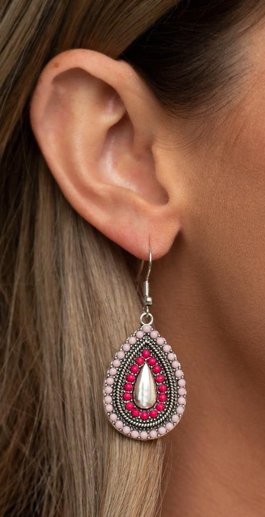 Beaded Bonanza Pink Earrings