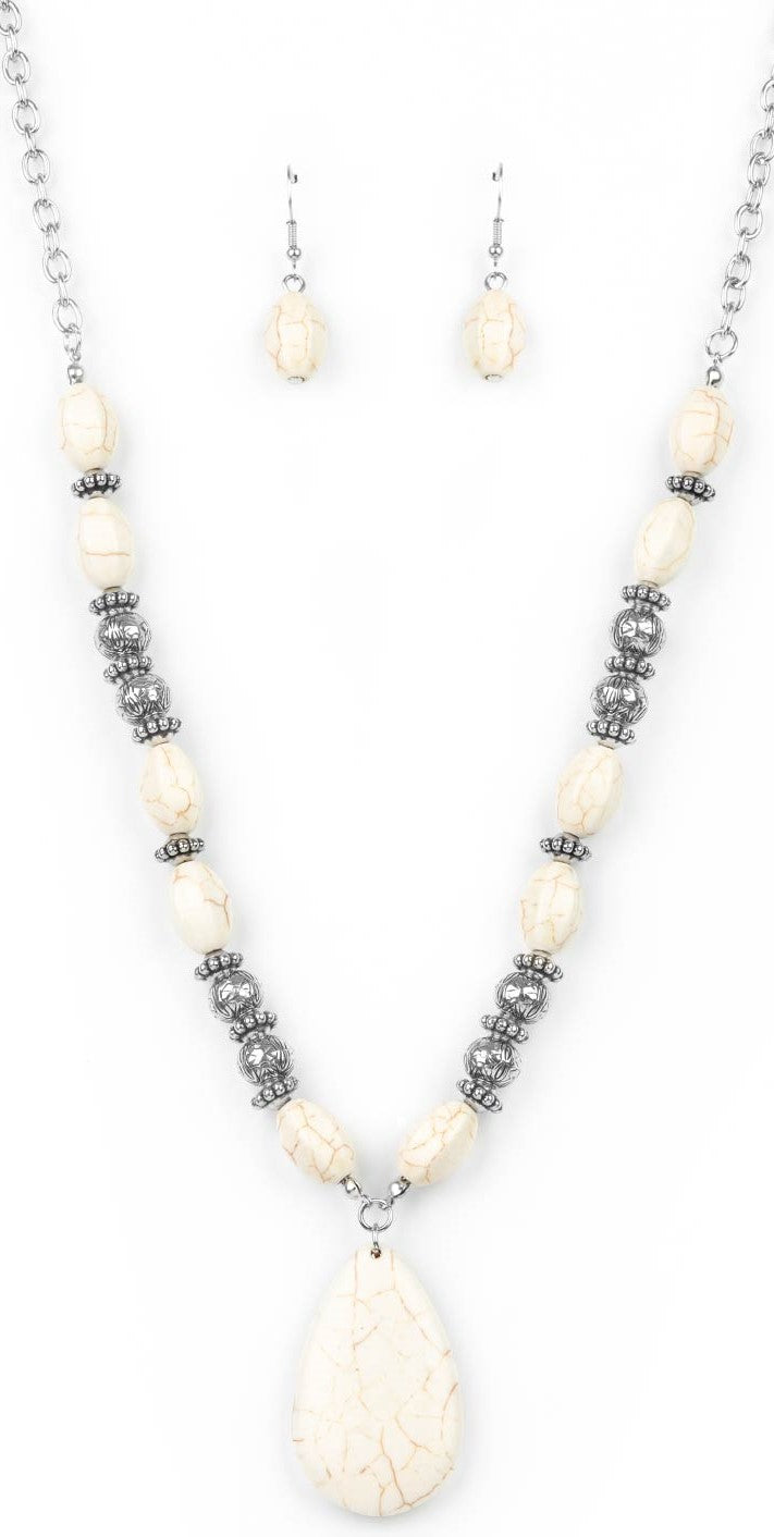 Blazing Saddles White Crackle Stone Necklace