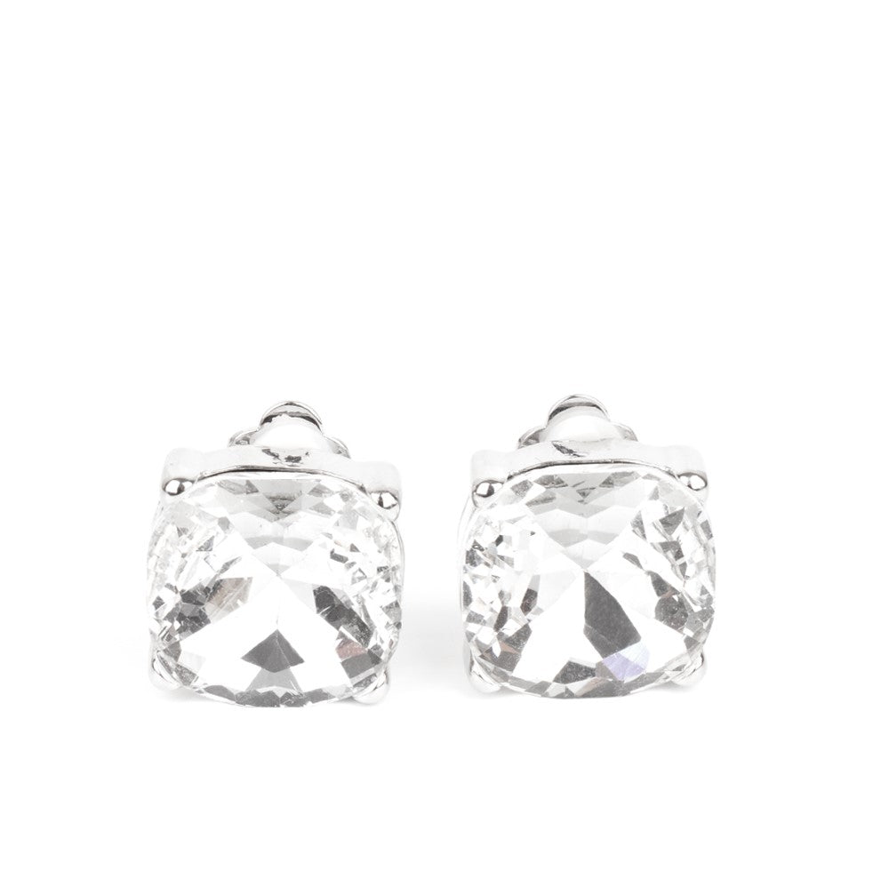 Bombshell Brilliance White Clip-On Earrings