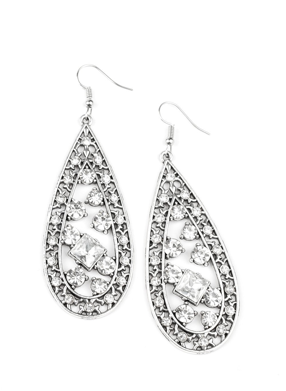 Drop-Dead Dazzle White Earrings