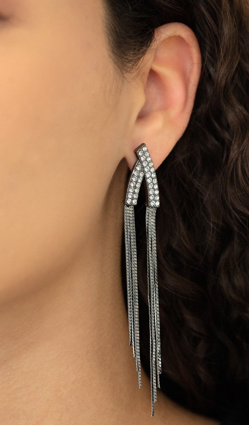 It Takes Two To TASSEL Black Post Earrings