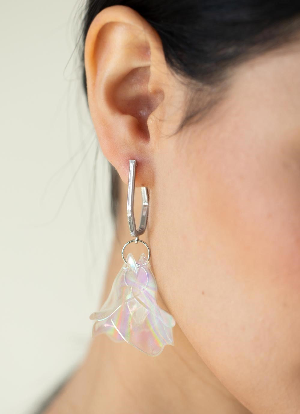 Jaw-Droppingly Jelly White Iridescent Hoop Earrings