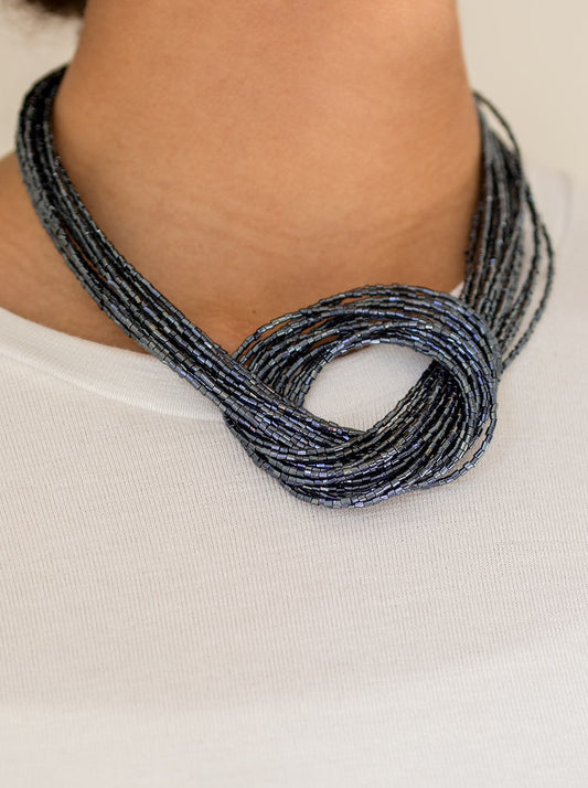 Knotted Knockout Blue Seed Bead Necklace