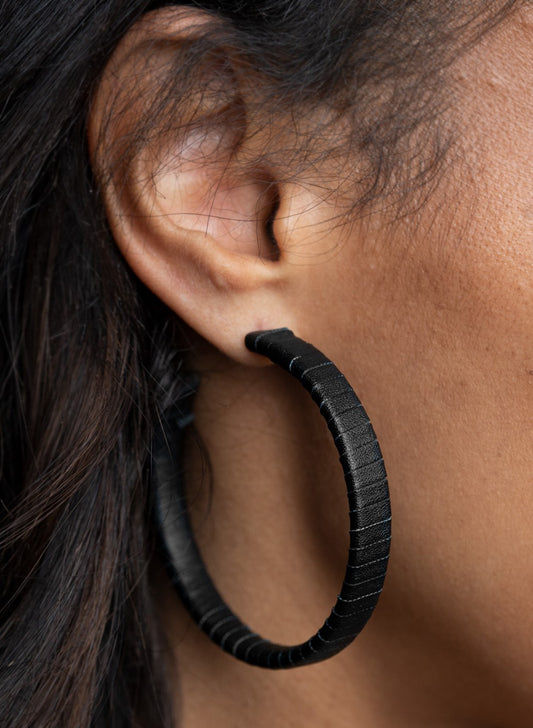 Leather-Clad Legend Black Hoop Earrings