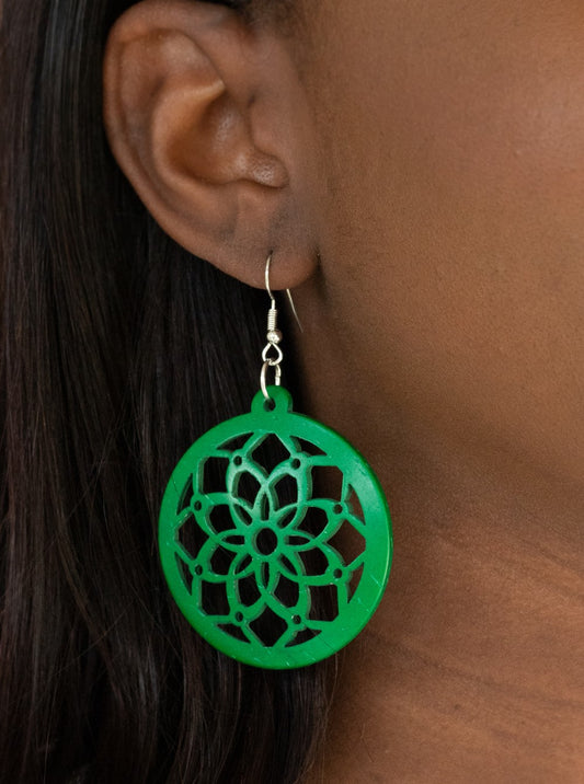 Mandala Meadow Green Earrings