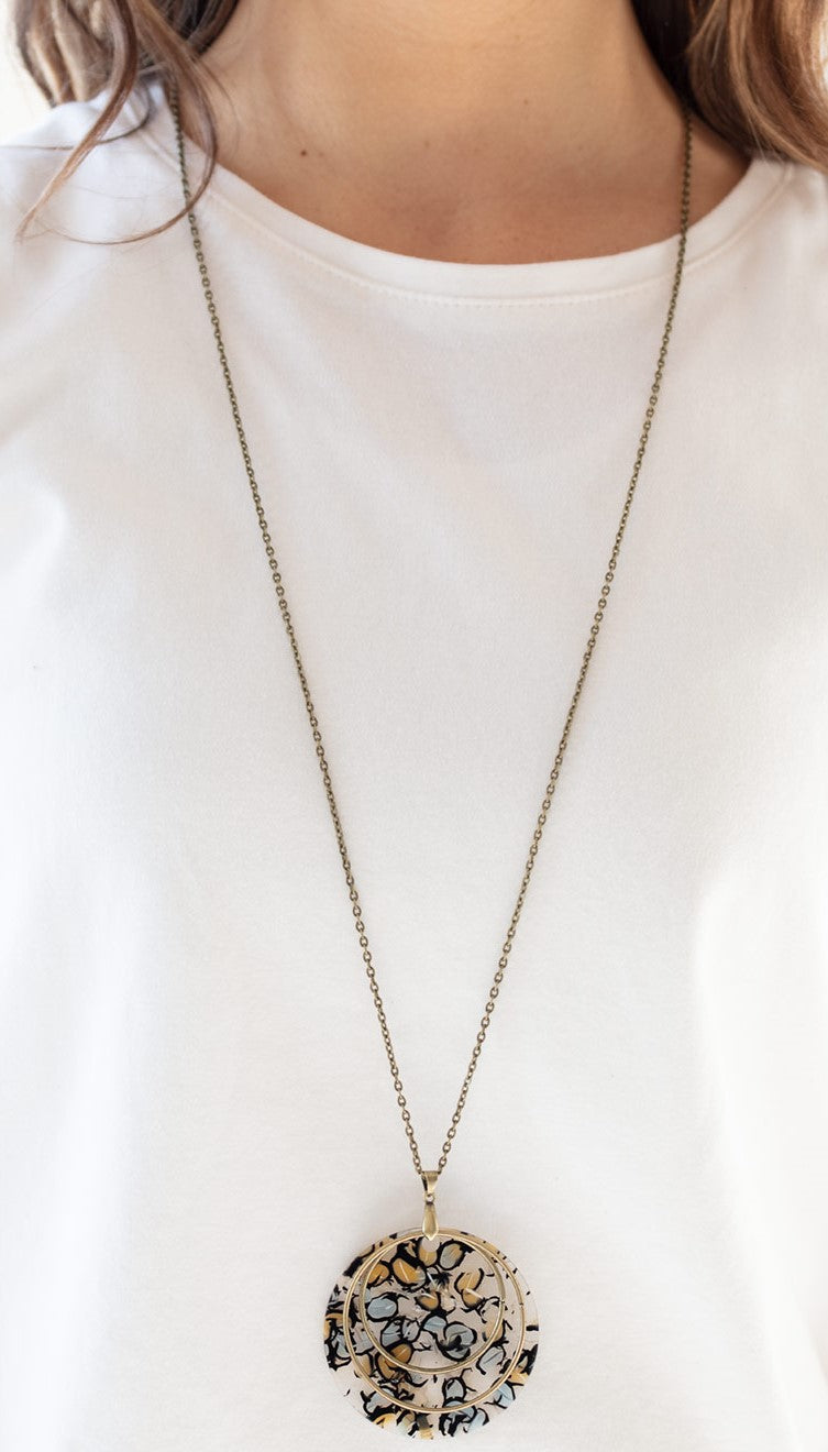 Metro Mosaic Brass Long Necklace