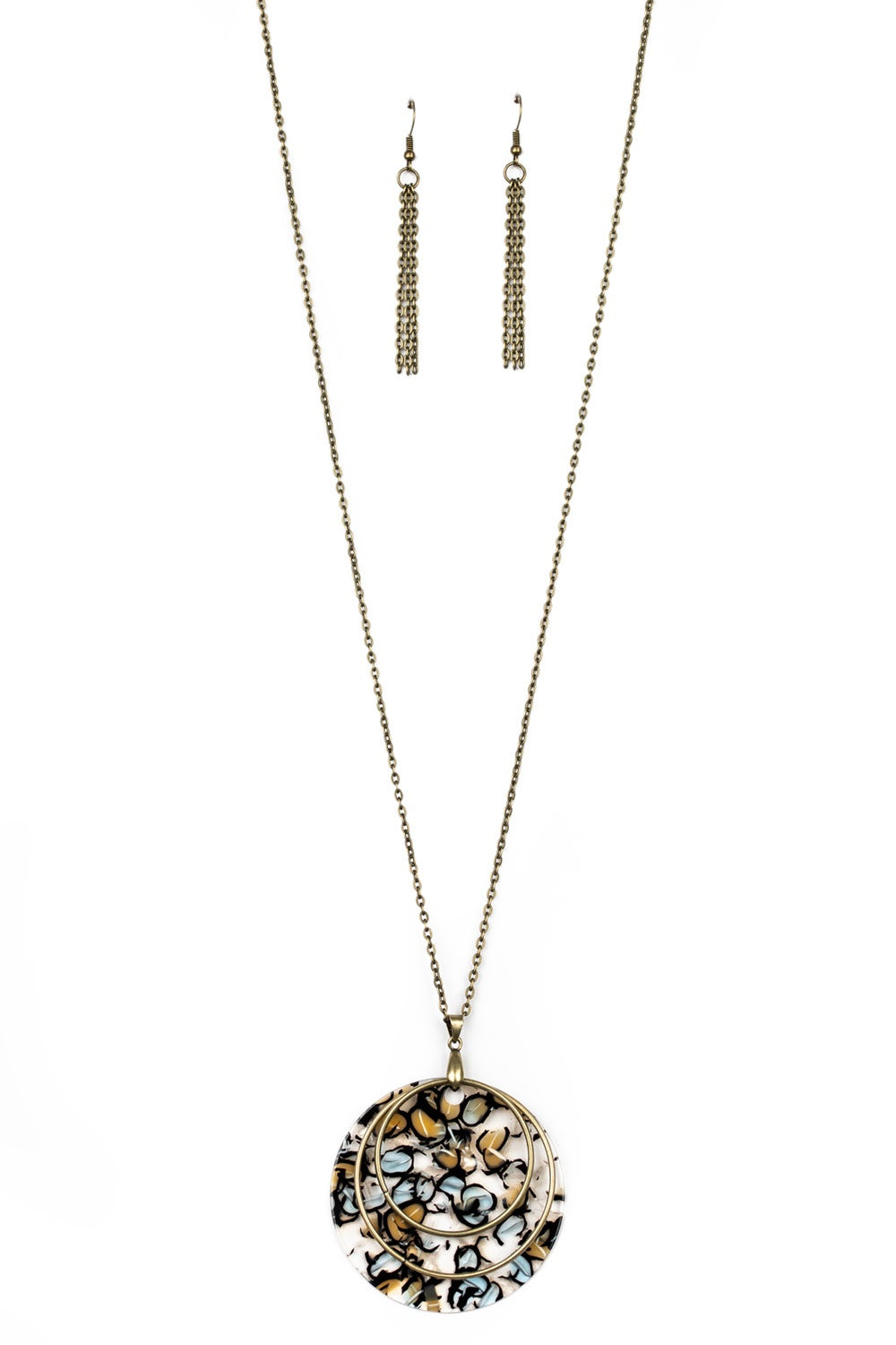 Metro Mosaic Brass Long Necklace