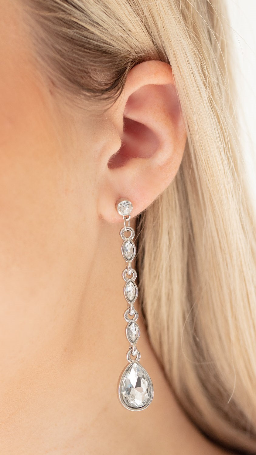 Must Love Diamonds White Drop Earrings