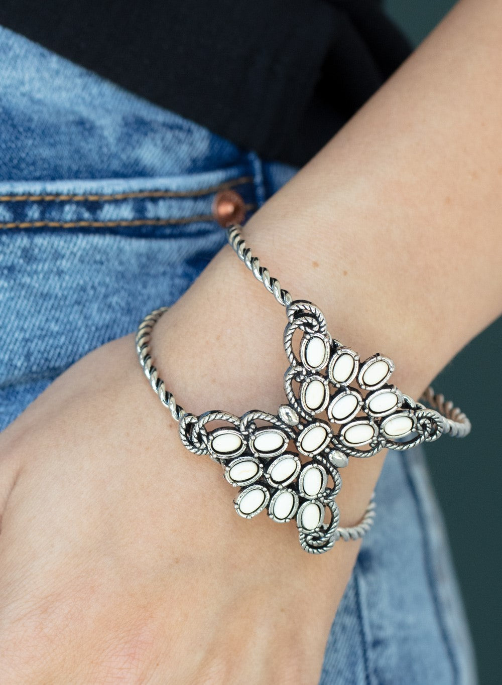 Pleasantly Plains White Cuff Bracelet