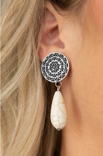 Prairie Bliss White Clip-On Earrings