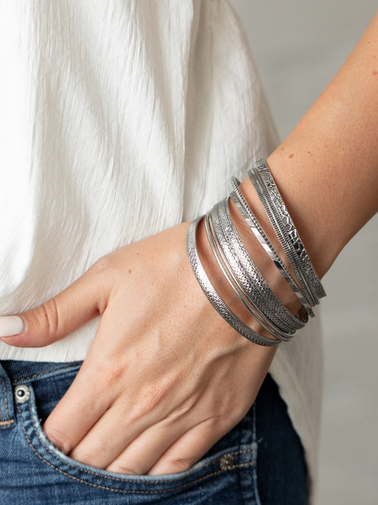 Relics On Repeat Silver Bangle Bracelet