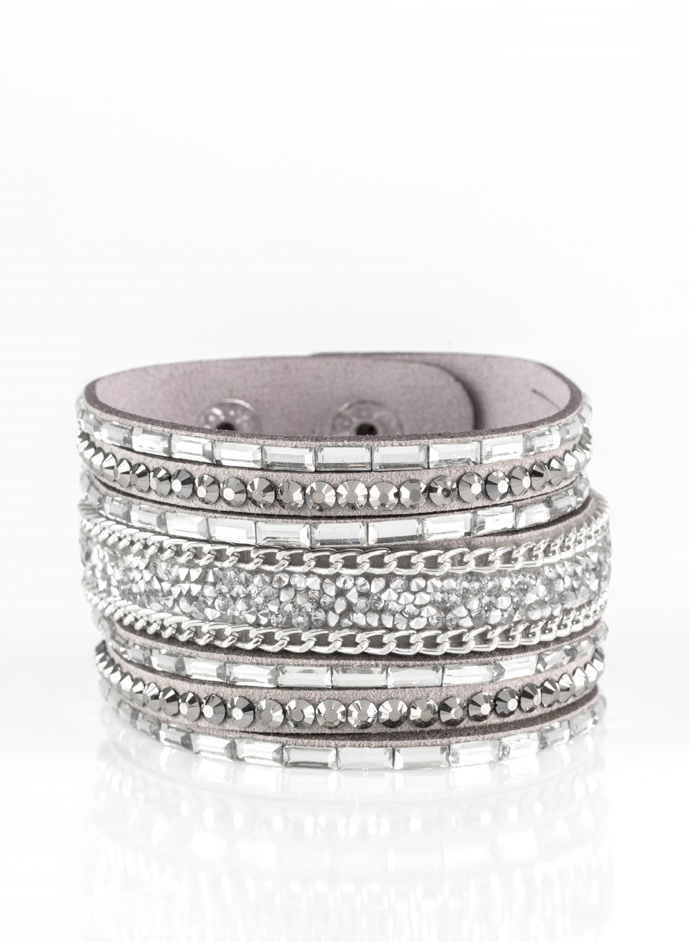 Rhinestone Rumble Silver Single Wrap Bracelet