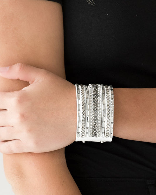 Rhinestone Rumble White Single Wrap Bracelet