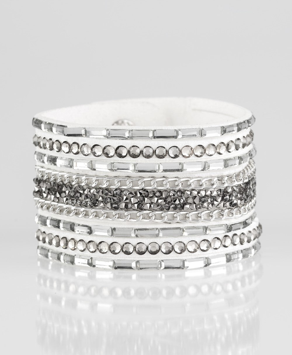 Rhinestone Rumble White Single Wrap Bracelet