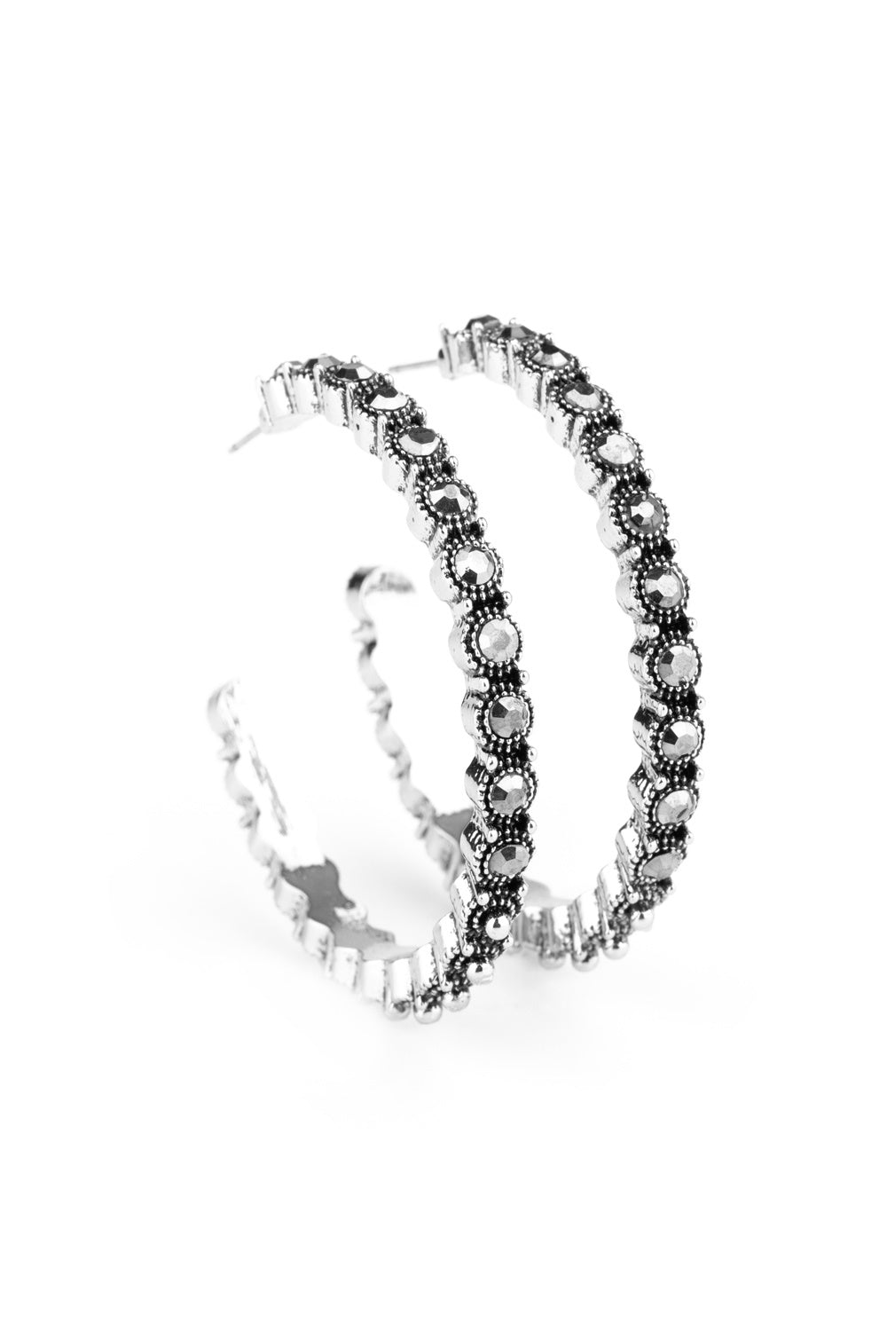 Rhinestone Studded Sass Silver Hoop Earrings