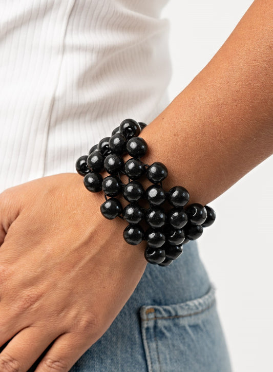 Tiki Tropicana Black Wood Stretch Bracelet