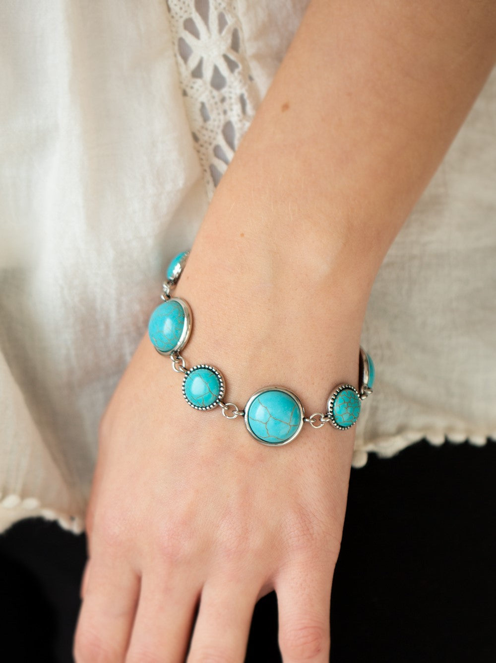 Turn Up The Terra Turquoise Crackle Stone Bracelet