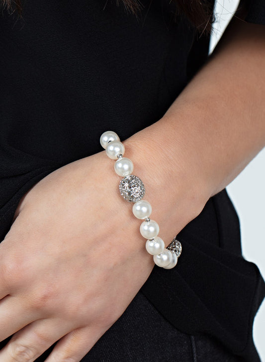 Upscale Whimsy White Stretch Bracelet