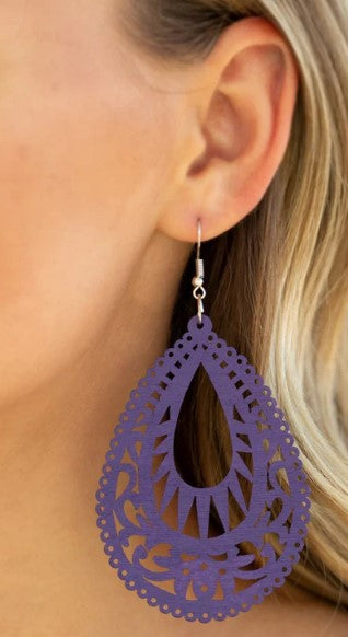 Zesty Zen Purple Wood Earrings